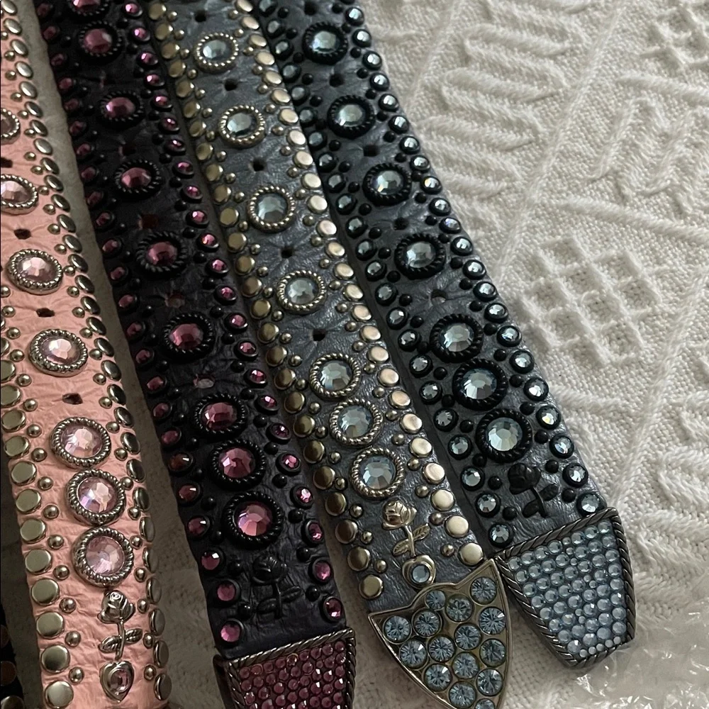 2 Kippys Leather Swarovski Cowgirl Black Brown Crystal Studded Belts 30 small